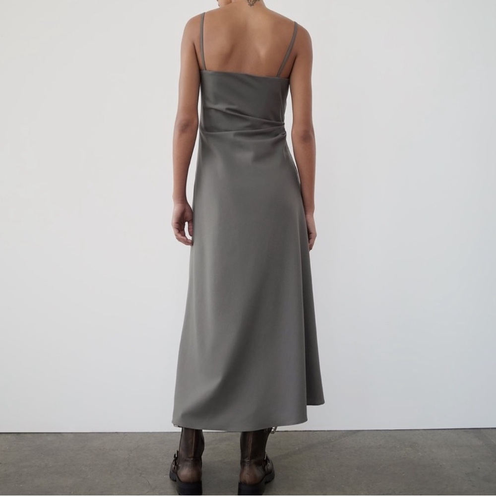 Zara. Grey Ruched Maxi Dress. NWT. Classic Silhouette. Size XS. - Picture 2 of 15